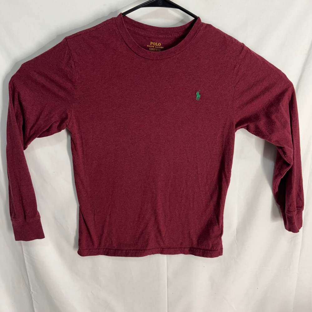 Polo Ralph Lauren T-Shirt Kids Large 14-16 Burgundy Long Sleeve Pony Logo